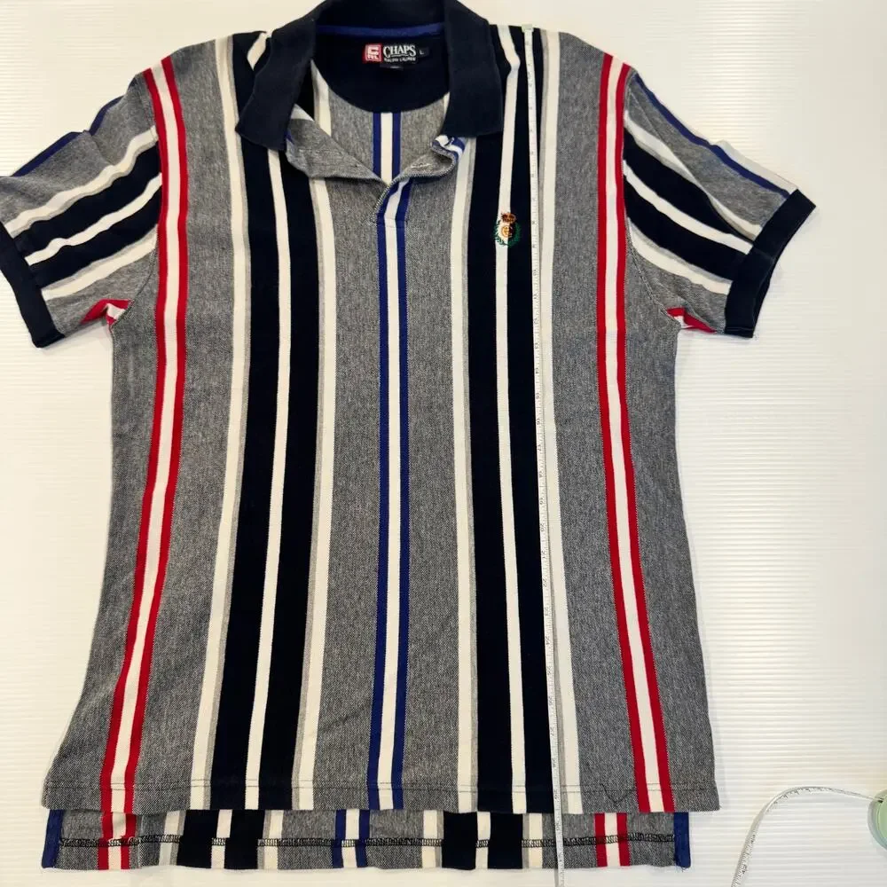 Chaps Ralph Lauren Polo Shirt Men's L Striped Crest Logo Cotton Preppy Golf